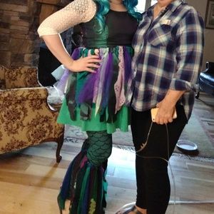 Handmade mermaid rag tutu, "flippers", shell crown